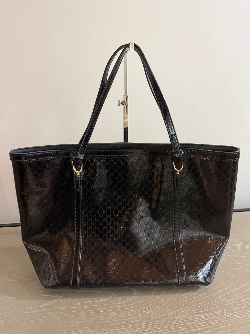 Gucci Micro Guccissima Black Patent Leather Tote Bag